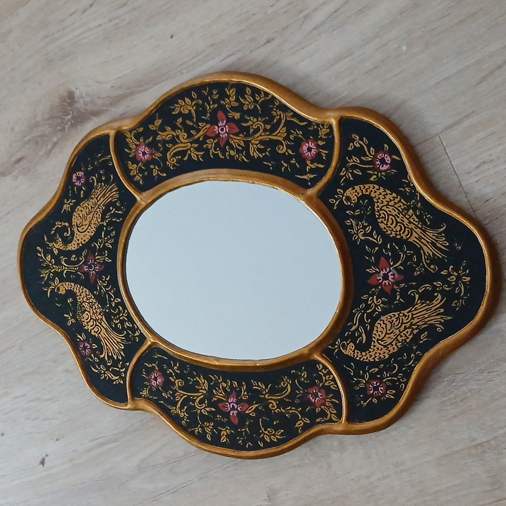 Hand Crafted Black and Gold Ornate Mirror